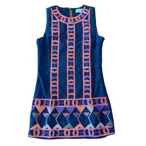 Karlie Denim Lined  Dress Aztec Pattern Blue,‎ Women Small